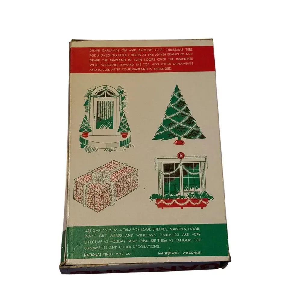 VTG Silver Christmas Garland National Tinsel Co USA Boxed MCM Holiday Decor